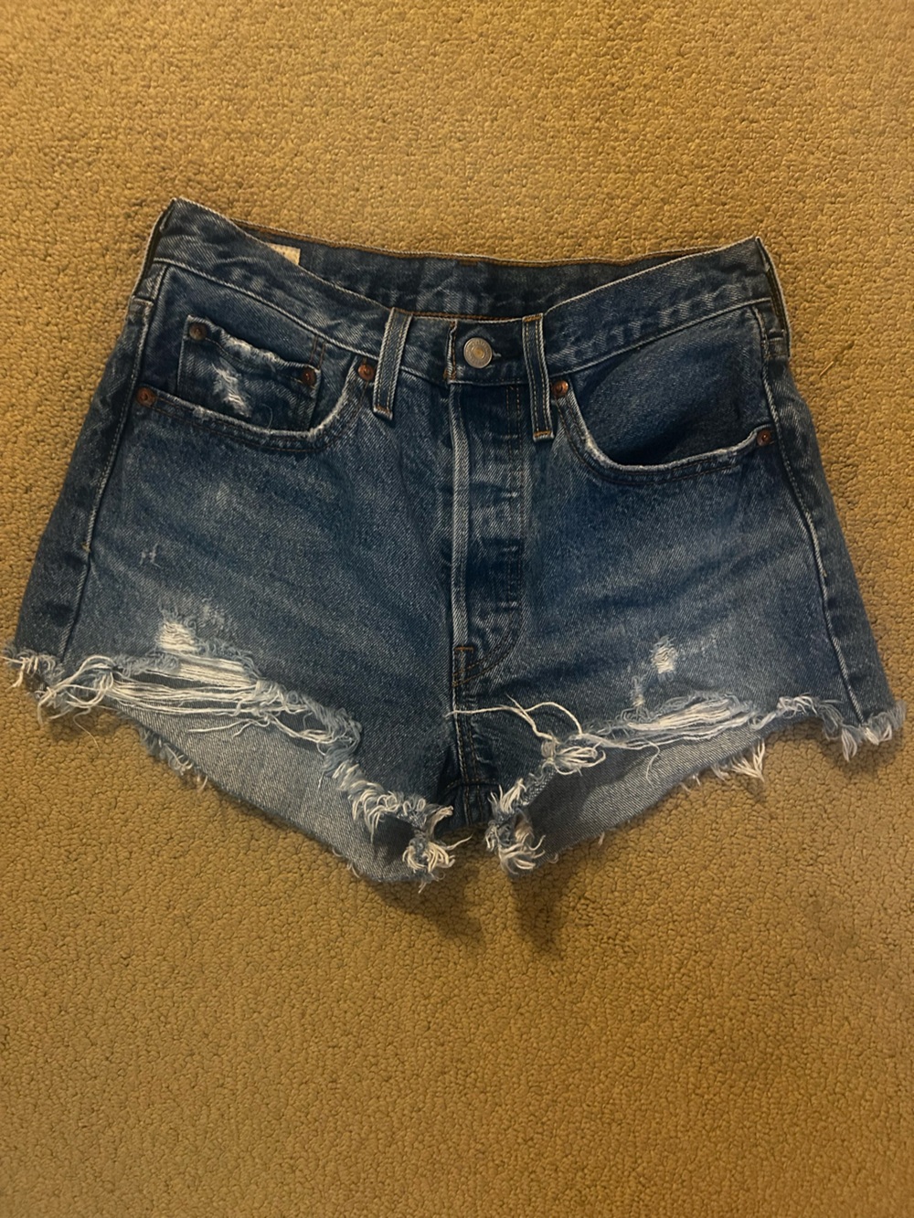 Levi's Distressed Cutoff Denim Shorts - Dark Blue